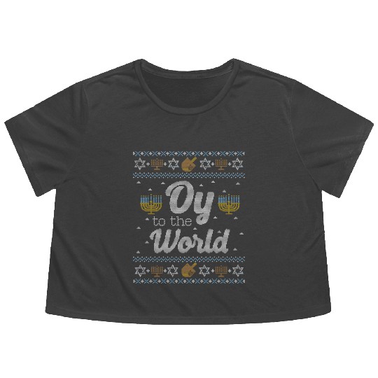 Funny Hanukkah Oy To The World Flowy Cropped Tees