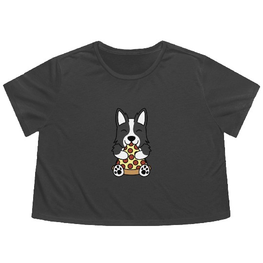 Border Collie Pizza Lover Flowy Cropped Tees