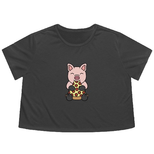 Mini Pig Pizza Lover Flowy Cropped Tees
