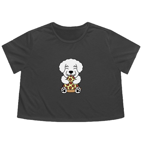 Bichon Frise Pizza Lover Flowy Cropped Tees