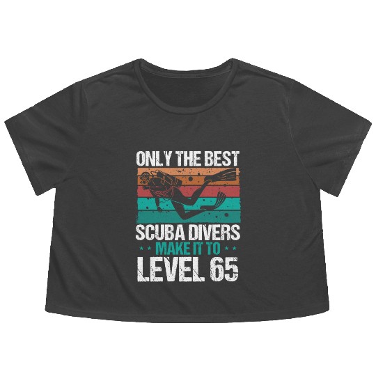 65 Scuba Diving Level 65 Year Diver Snorkeling Flowy Cropped Tees