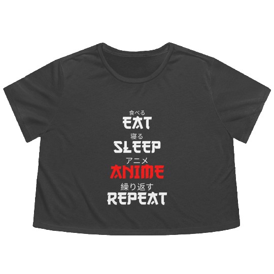 Japanese Anime Manga Otaku Eat Sleep Anime Repeat Flowy Cropped Tees