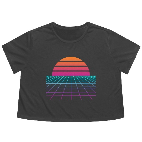 Synthwave Sunset Painter Gift Flowy Cropped Tees