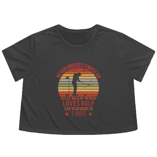 Golfing Golfplayers Vintage 1985 Birthday Flowy Cropped Tees