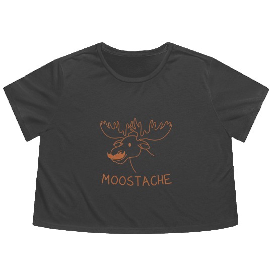 Sarcastic Ironic Moosetache - Funny Moose Lover Flowy Cropped Tees