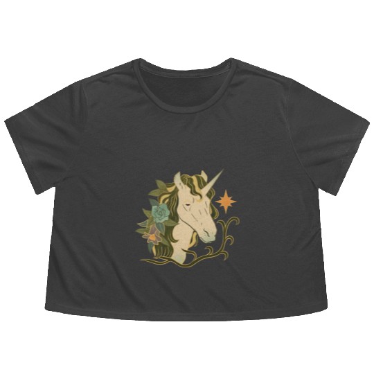 Sad Unicorn Flowy Cropped Tees