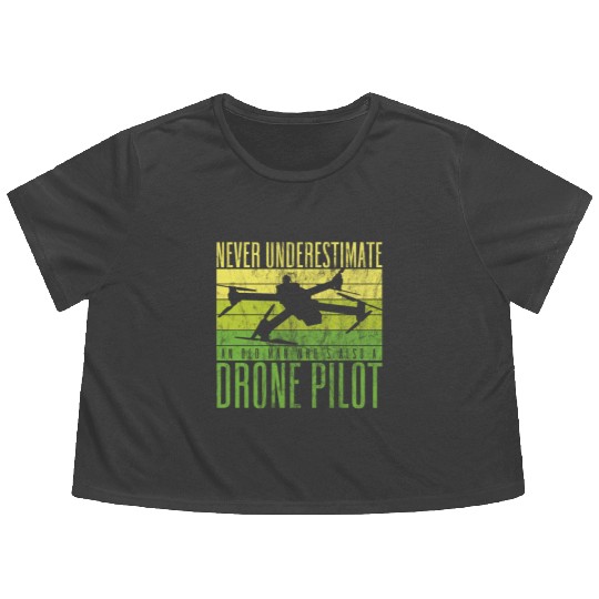 Never Underestimate An Old Man Drone Pilot Quadco Flowy Cropped Tees
