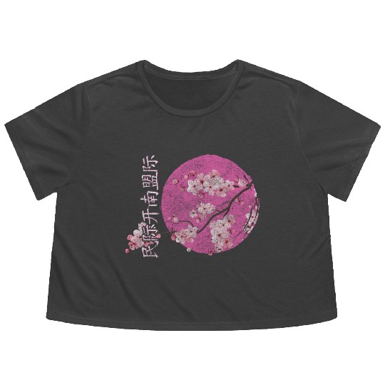 Cherry Blossoms Sakura Nature Lover Pink Flowy Cropped Tees