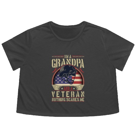 Veteran Grandpa US Patriotic Grandfather Flowy Cropped Tees