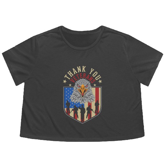 Eagle Veterans Day Patriotic Soldiers US Flag Flowy Cropped Tees