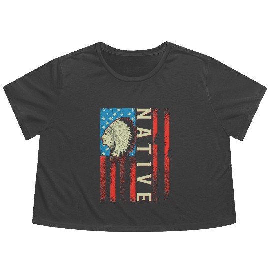 Native American Flag Chief Traditional US Flowy Cropped Tees