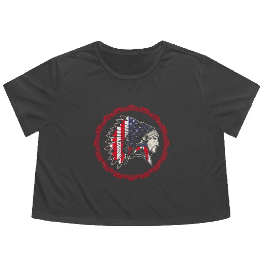 Native American Chief US Flag Indian Flowy Cropped Tees