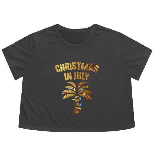 Christmas In July Beach Palm Xmas Tree Summer Flowy Cropped Tees