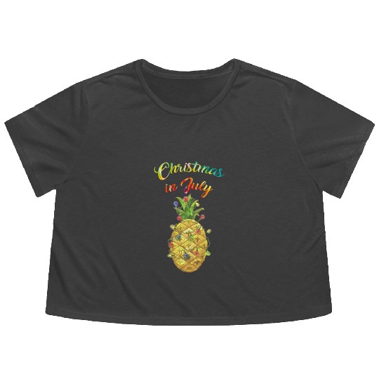 Christmas In July Pineapple Xmas Tree Lights Flowy Cropped Tees