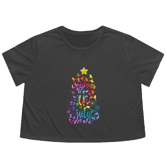 Christmas In July Colorful Xmas Tree Lights Flowy Cropped Tees