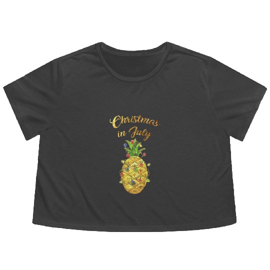 Christmas In July Pineapple Xmas Tree Lights Flowy Cropped Tees