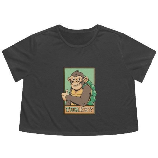 TURKEY = TURTLE + MONKEY FUNNY ANIMALS Flowy Cropped Tees