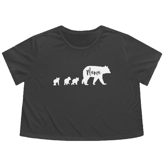Mama Bear With 3 Three Cubs Fun Mom Mother Flowy Cropped Tees