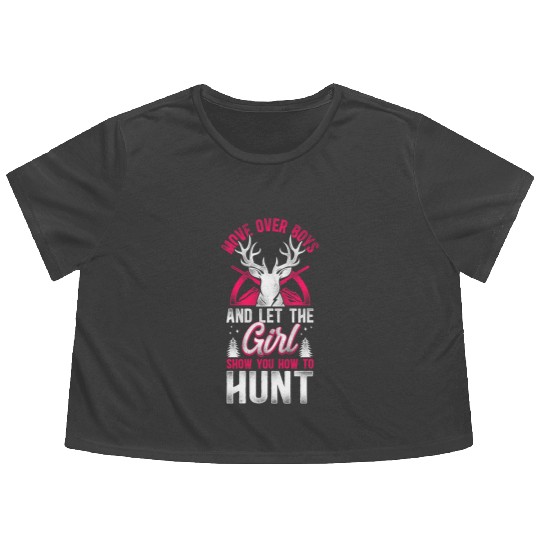 Buck Deer Hunting Hunter Girl Flowy Cropped Tees