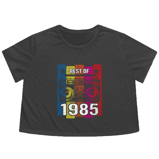 Best of 1985 Stereo Radio Cassette Player Birthday Flowy Cropped Tees
