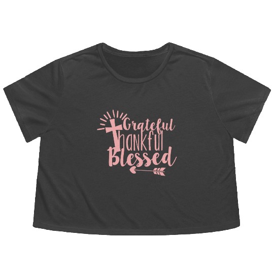 Grateful Thankful And Blessed Jesus Cross Flowy Cropped Tees