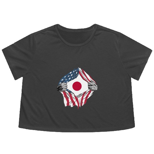 USA Japan friendship flags design Flowy Cropped Tees