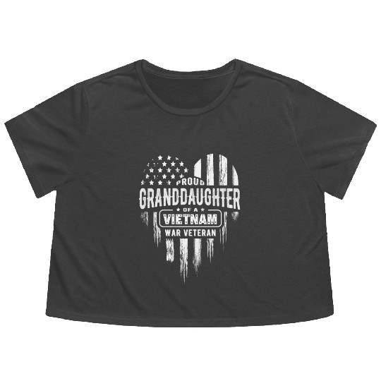 Proud Granddaughter Vietnam Vet Grandpa Veteran US Flowy Cropped Tees