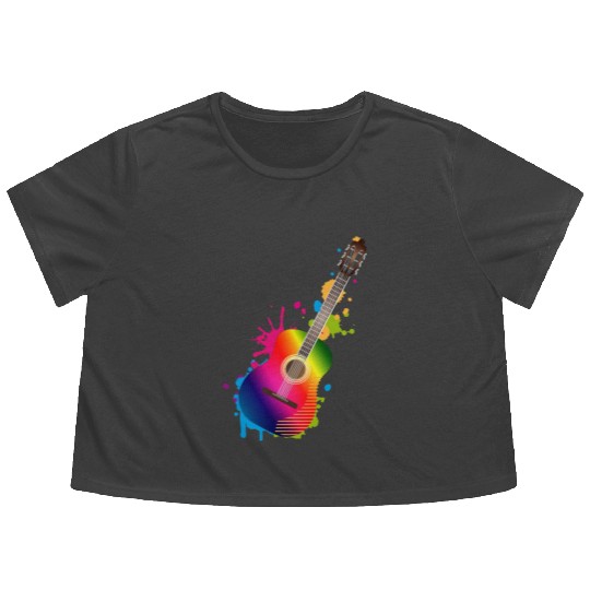 Acoustic guitar graffiti in rainbow colors Flowy Cropped Tees