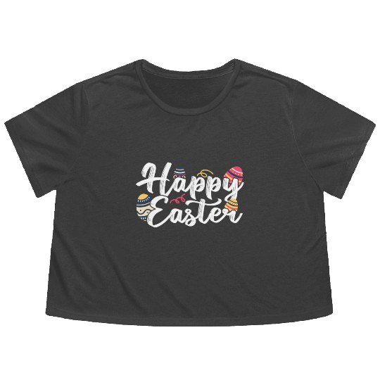 Happy Easter Egg Bunny Sayings Flowy Cropped Tees