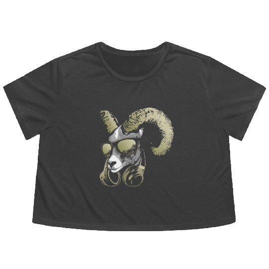 DJ Goat Bling Cool and Funny Music Animal with Flowy Cropped Tees