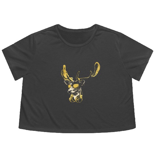 Deer DJ Bling. Cool and Funny Music Animal With Flowy Cropped Tees