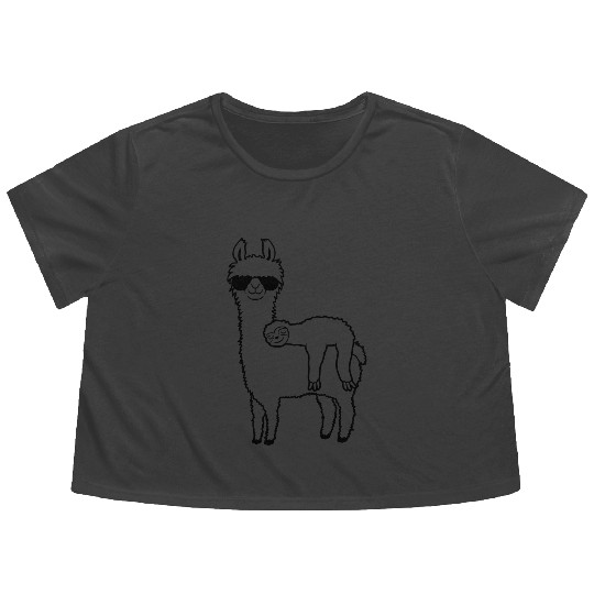 llama sloth friends sleep Flowy Cropped Tees