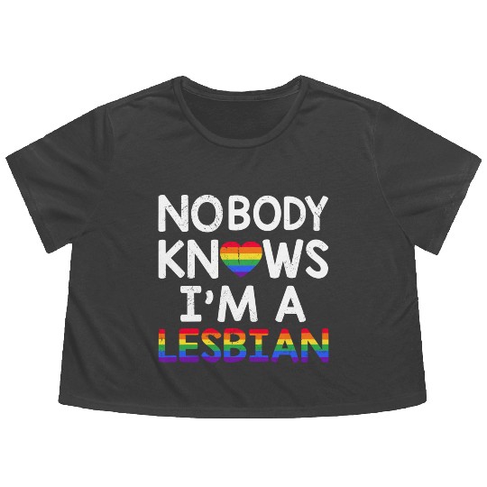 Nobody Knows I'm A Lesbian LGBTQ Rainbow Pride Flowy Cropped Tees