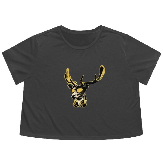 Deer DJ Bling Cool Funny Music Animal With Flowy Cropped Tees
