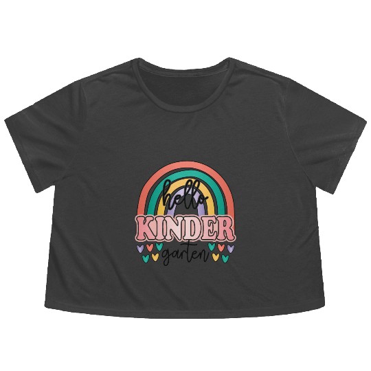 Hello Kindergarten Boho Rainbow Back To School Flowy Cropped Tees