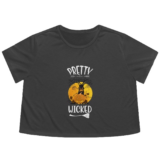 Pretty Wicked Funny Halloween Flowy Cropped Tees