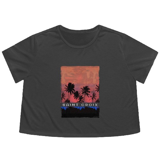 Saint Croix Caribbean Vacation Souvenir Palm Tree Flowy Cropped Tees