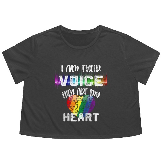 Autism Teacher I Am Their Voice They Are My Heart Flowy Cropped Tees