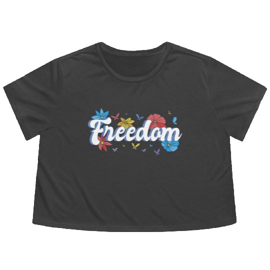 Freedom flowers butterflies liberty design Flowy Cropped Tees