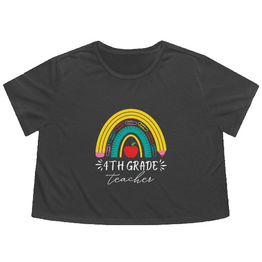 4th grade teacher back to school rainbow pencil Flowy Cropped Tees