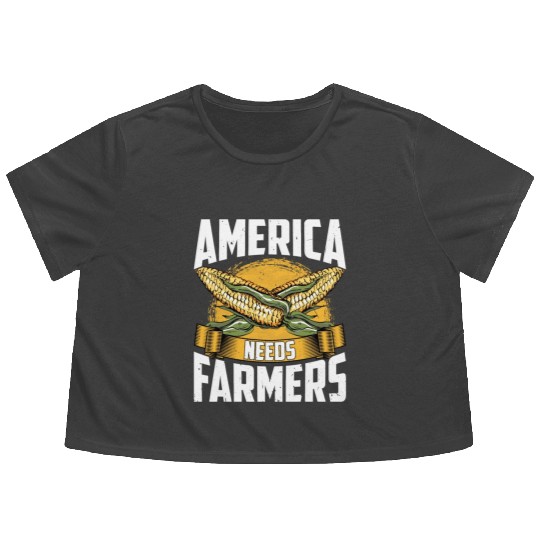 America Needs Farmers Funny Corn Farming Flowy Cropped Tees