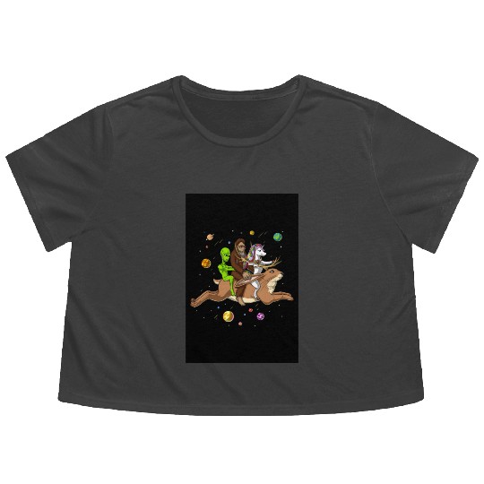 Alien Bigfoot Unicorn Riding Jackalope Flowy Cropped Tees