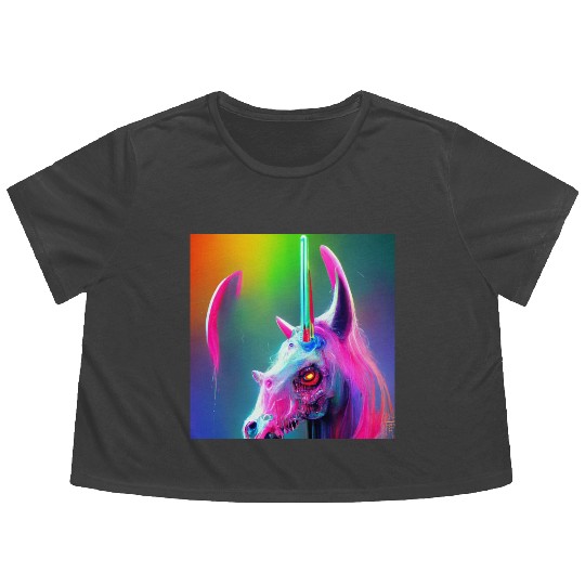 Heavy metal rainbow ultra unicorn Flowy Cropped Tees