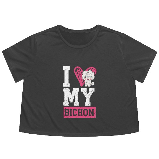 I Love My Bichon Frise Curly Hair Pup Puppy Lover Flowy Cropped Tees