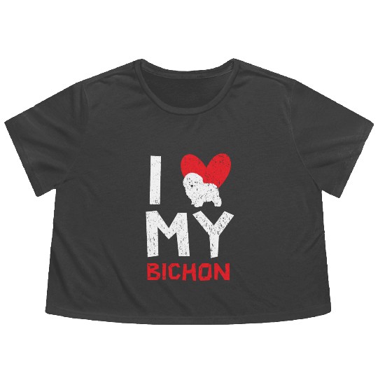 I Love My Bichon Frise Curly Hair Pup Puppy Lover Flowy Cropped Tees