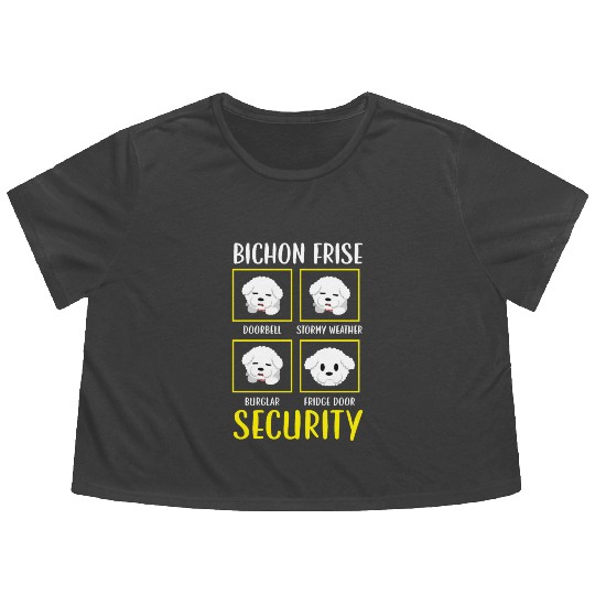 Bichon Frise Security Curly Hair Pup Puppy Lover Flowy Cropped Tees
