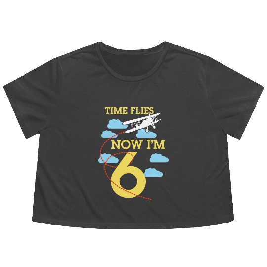 6th Birthday Boys Airplane 6 year old Birthday Flowy Cropped Tees