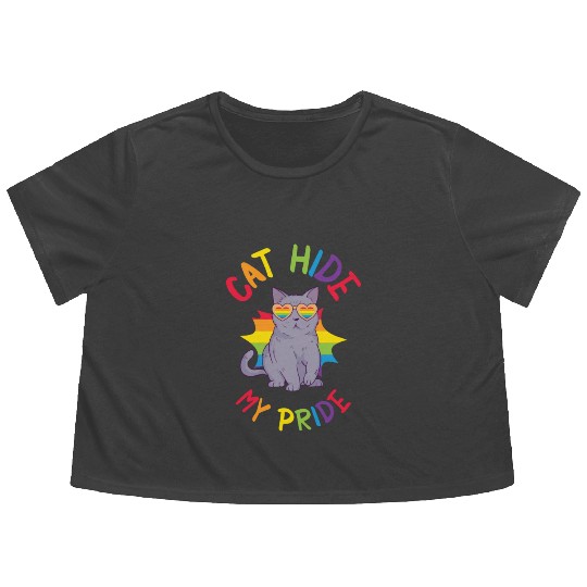 Cat Hide my Pride LGBT Cats and Women Flowy Cropped Tees