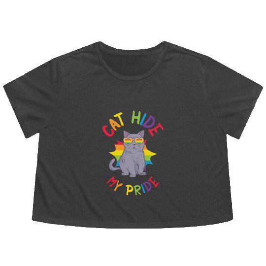 Cat Hide my Pride LGBT Cats and Women Flowy Cropped Tees
