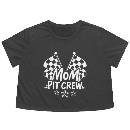 Mom Pit Crew Car Racing Mama Cool Mothers Day Flowy Cropped Tees